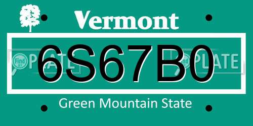 6S67B0 Vermont License Plate