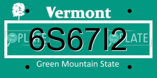 6S67I2 Vermont License Plate