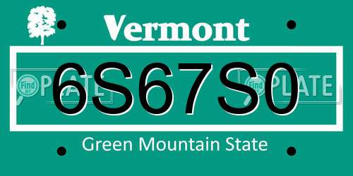 6S67S0 Vermont License Plate