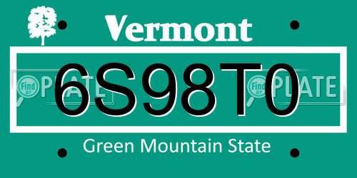 6S98T0 Vermont License Plate