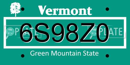 6S98Z0 Vermont License Plate