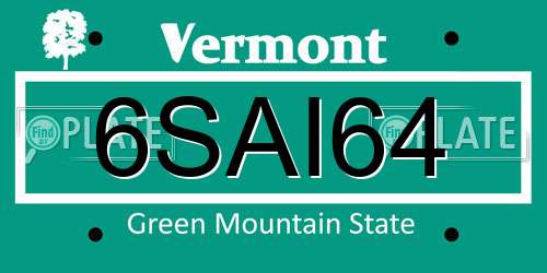 6SAI64 Vermont License Plate