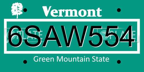 6SAW554 Vermont License Plate
