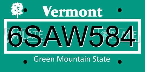 6SAW584 Vermont License Plate