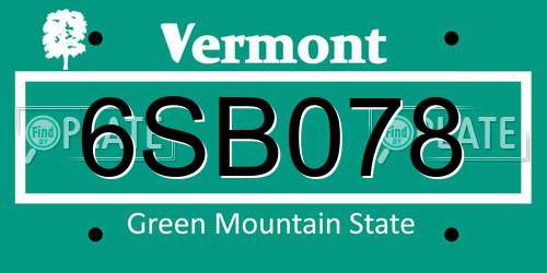 6SB078 Vermont License Plate