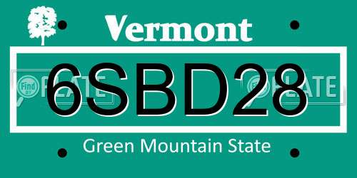 6SBD28 Vermont License Plate