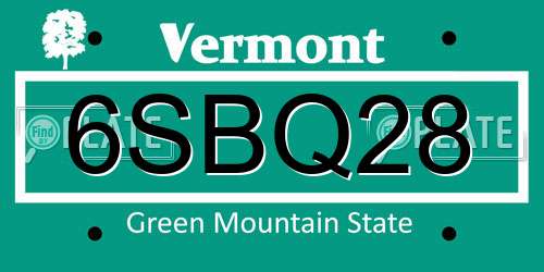 6SBQ28 Vermont License Plate