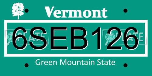 6SEB126 Vermont License Plate