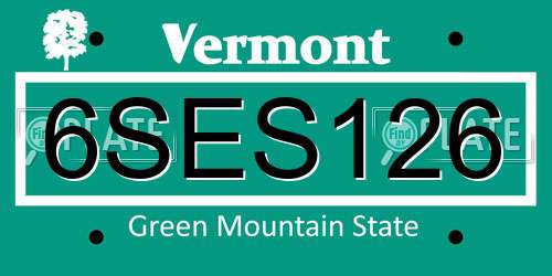 6SES126 Vermont License Plate