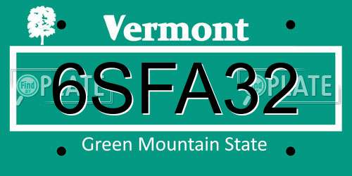 6SFA32 Vermont License Plate