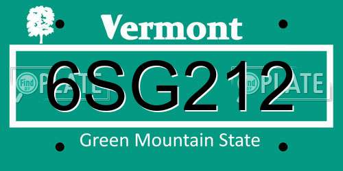 6SG212 Vermont License Plate