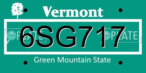 6SG717 Vermont License Plate
