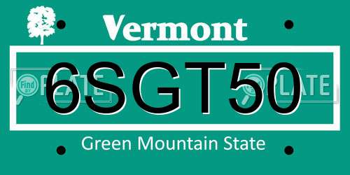 6SGT50 Vermont License Plate