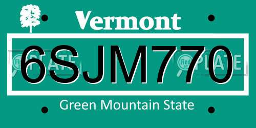 6SJM770 Vermont License Plate