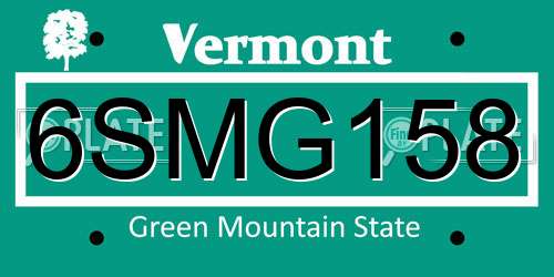 6SMG158 Vermont License Plate