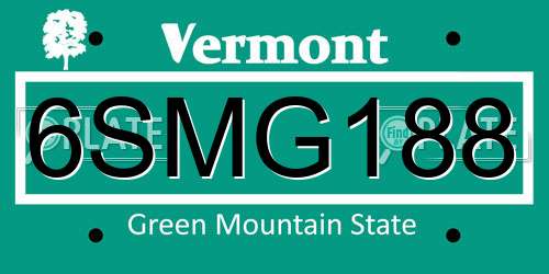 6SMG188 Vermont License Plate