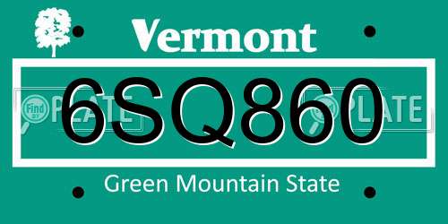 6SQ860 Vermont License Plate