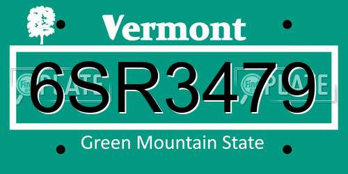6SR3479 Vermont License Plate