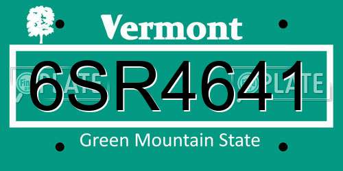 6SR4641 Vermont License Plate
