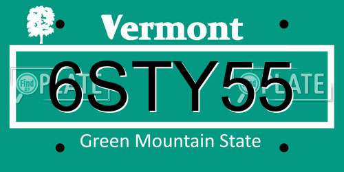 6STY55 Vermont License Plate