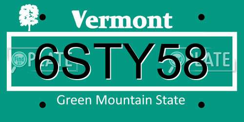 6STY58 Vermont License Plate