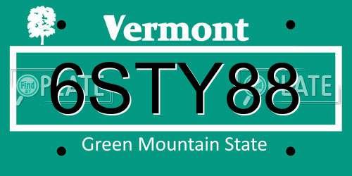6STY88 Vermont License Plate