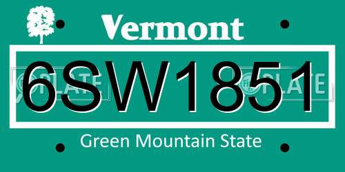 6SW1851 Vermont License Plate