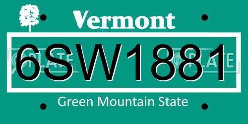 6SW1881 Vermont License Plate