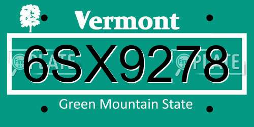 6SX9278 Vermont License Plate