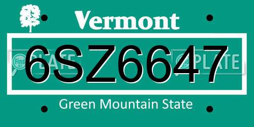 6SZ6647 Vermont License Plate