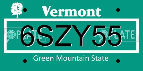 6SZY55 Vermont License Plate