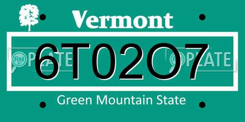 6T02O7 Vermont License Plate