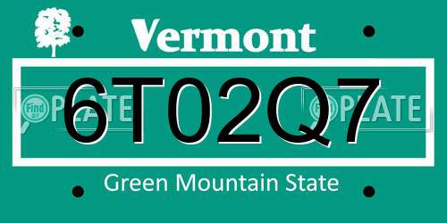 6T02Q7 Vermont License Plate