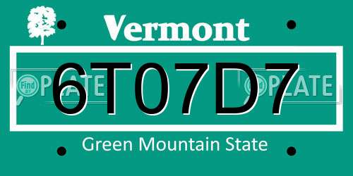 6T07D7 Vermont License Plate