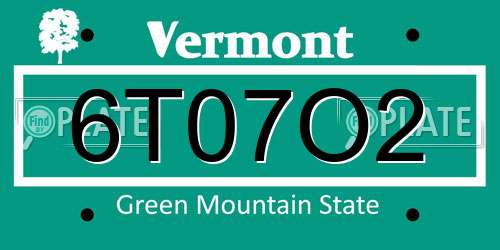 6T07O2 Vermont License Plate