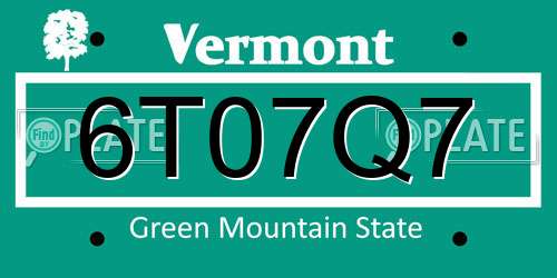 6T07Q7 Vermont License Plate