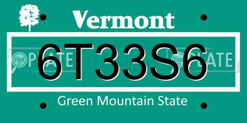 6T33S6 Vermont License Plate