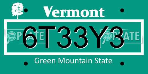 6T33Y3 Vermont License Plate