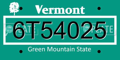 6T54025 Vermont License Plate