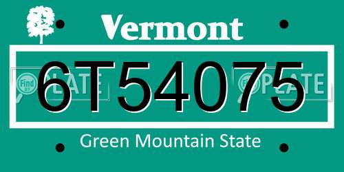 6T54075 Vermont License Plate