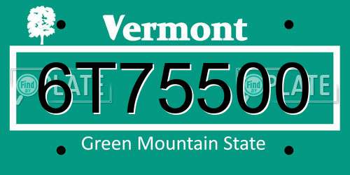 6T75500 Vermont License Plate