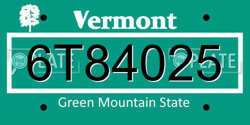 6T84025 Vermont License Plate