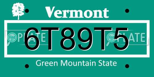 6T89T5 Vermont License Plate