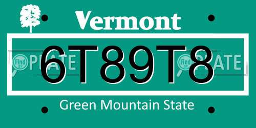 6T89T8 Vermont License Plate