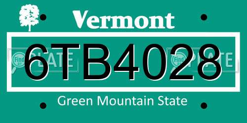 6TB4028 Vermont License Plate