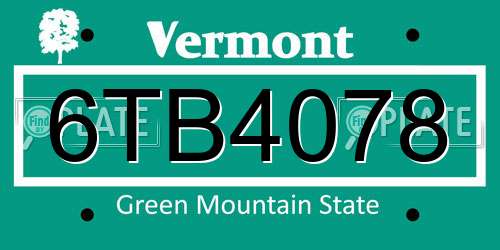 6TB4078 Vermont License Plate