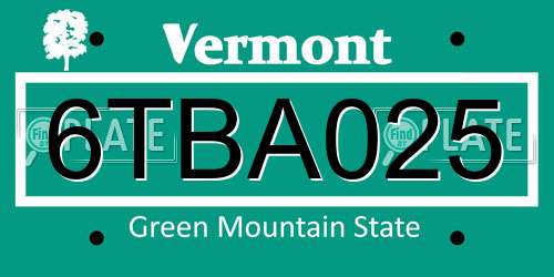 6TBA025 Vermont License Plate
