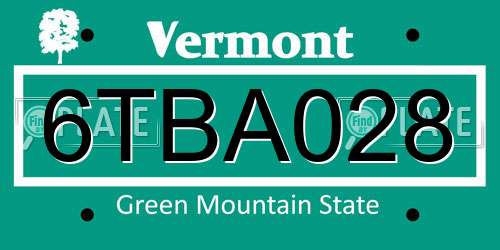 6TBA028 Vermont License Plate