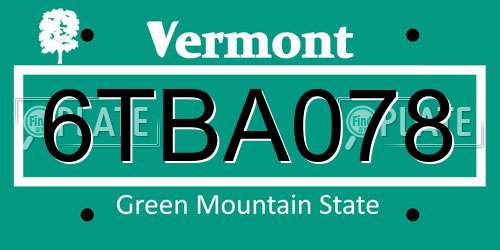 6TBA078 Vermont License Plate