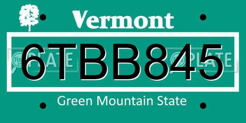6TBB845 Vermont License Plate